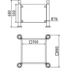 Metallinen kukkalaatikko koristepalloilla, mittakuva