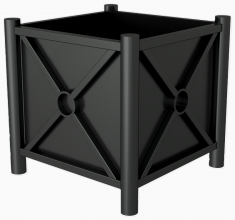 Kukkalaatikko ristikuviolla ja tasaisilla tolpanpäillä